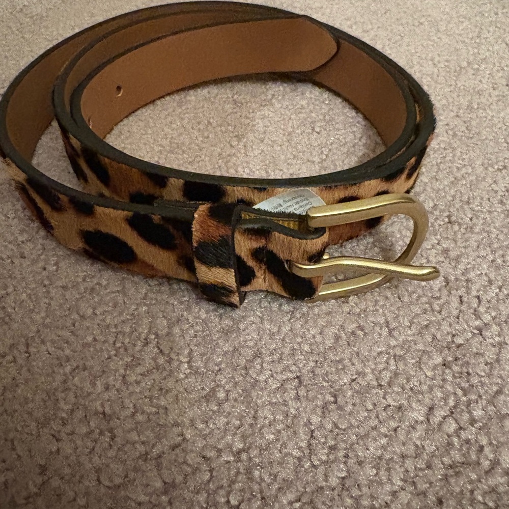 J. Crew Leopard Print Belt with Gold Buckle